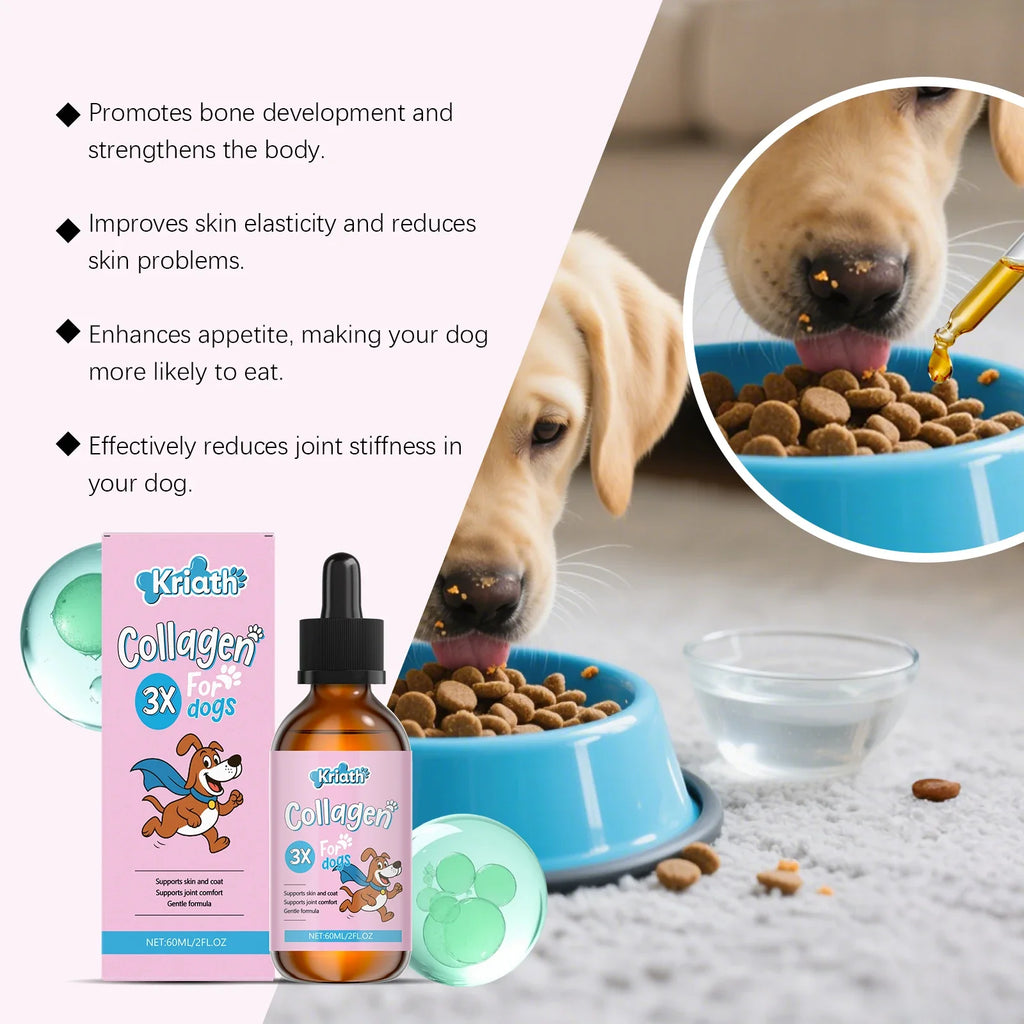 60ml Dog Collagen Drops Support Bone Joint Health Pet Hair Skin Care Dietary Supplement Mild Formula Pet Nutritional Solution