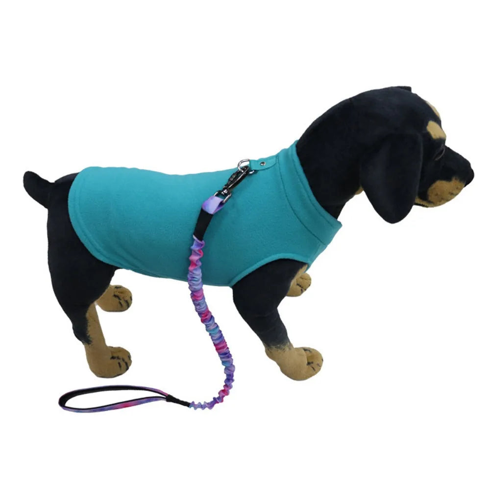 Europe, America, Amazon pet clothes, dog clothes, thickened solid color fleece vest belt, traction pet supplies in stock