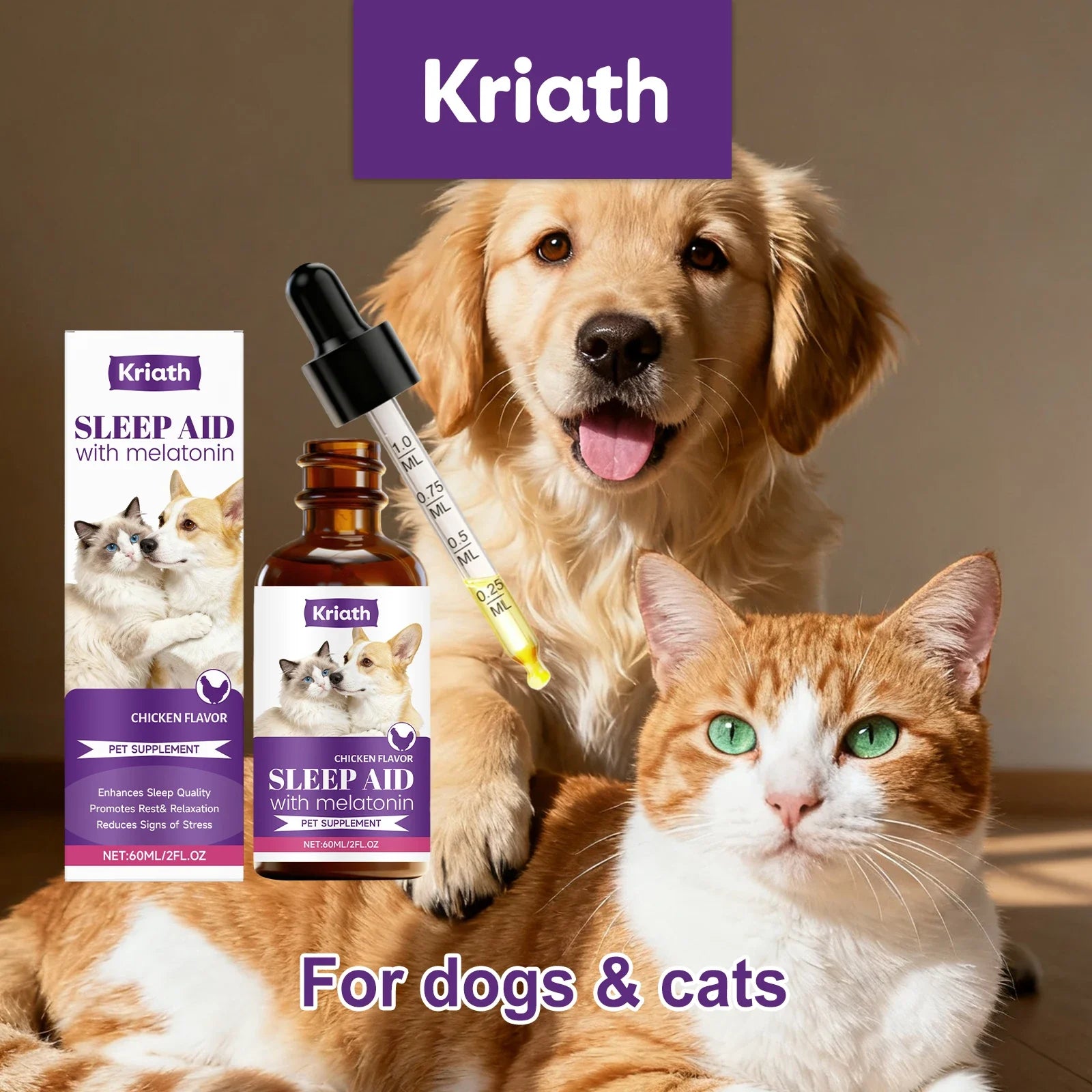 Pet Cat Dog Care Drops Nourishing Relaxation Supplement Liquid Improve Sleep Quality Relieve Stress Calming Support for Pets