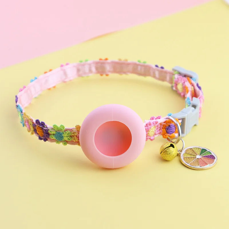 For Airtag Cat Collar with Heart Pendant Girl Cat Cute Flower Positioning Cover Cat Collar Kitten Puppy Rabbit Without Airtag