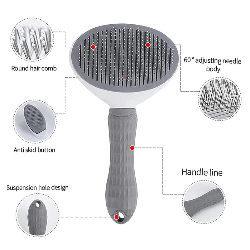 One-Click Pet Hair Removal Comb for Effortless Grooming of Dogs and Cats - Float Hair Removal Slicker Brush with Automatic Funct