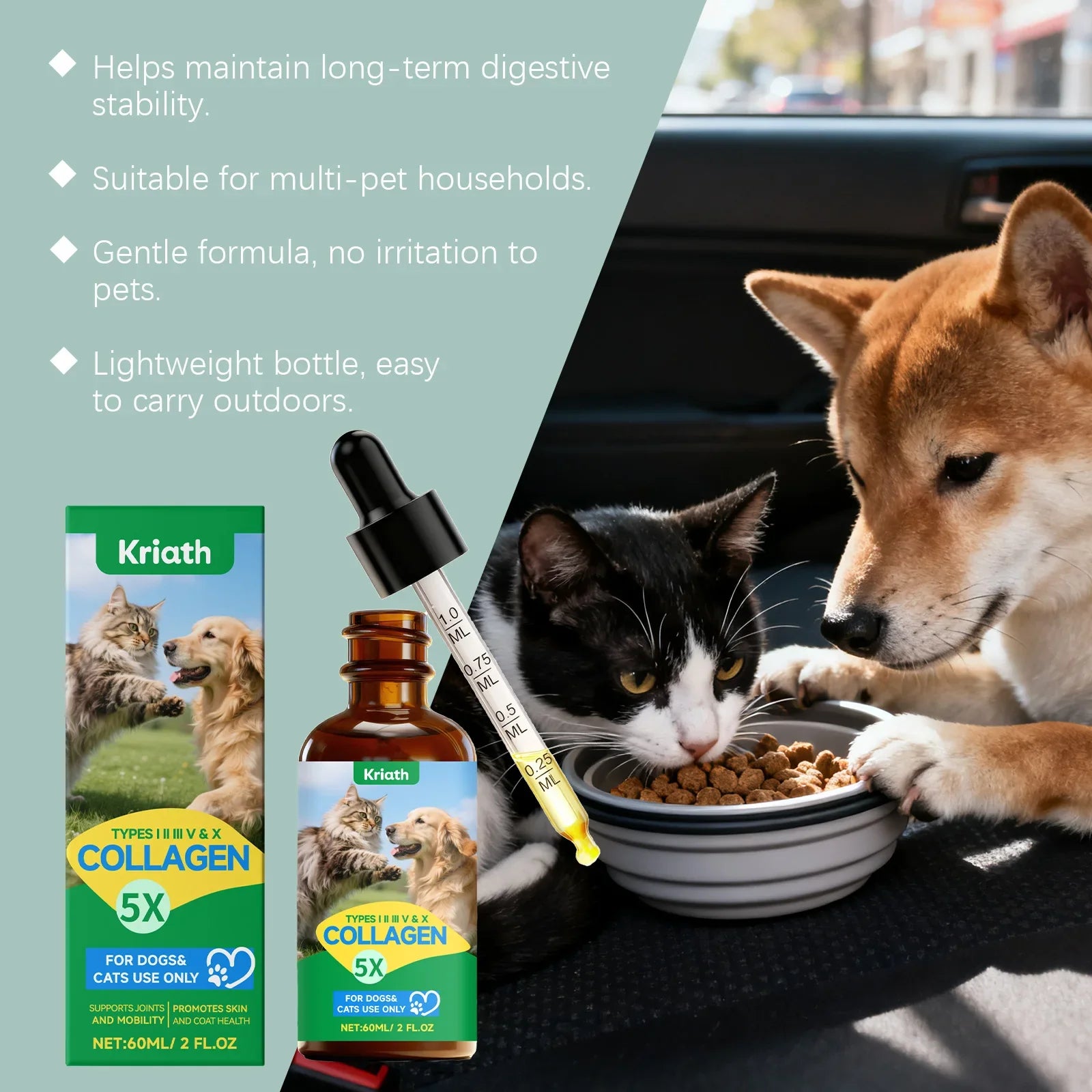 Pet Collagen Drops Joint Care Skin Coat Nourish Gut Digestive Support Immune System Maintenance Liquid Nutrition Supplement 60ml