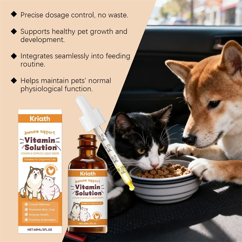 60ml Vitamins B Complex For Dogs Cats Immune Support Pet Body Care Drop Natural Grooming Drops For Pet Fur Growth & Health Skin