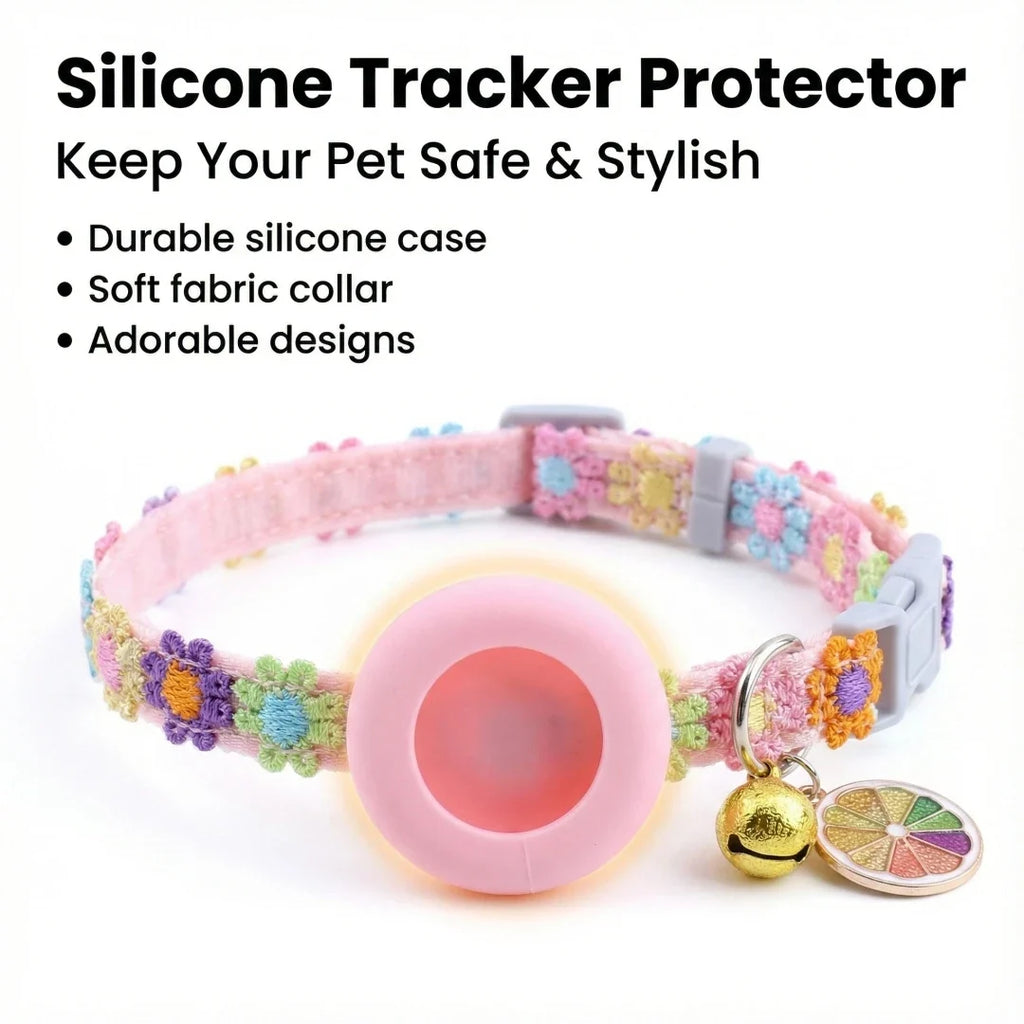 For Airtag Cat Collar with Heart Pendant Girl Cat Cute Flower Positioning Cover Cat Collar Kitten Puppy Rabbit Without Airtag