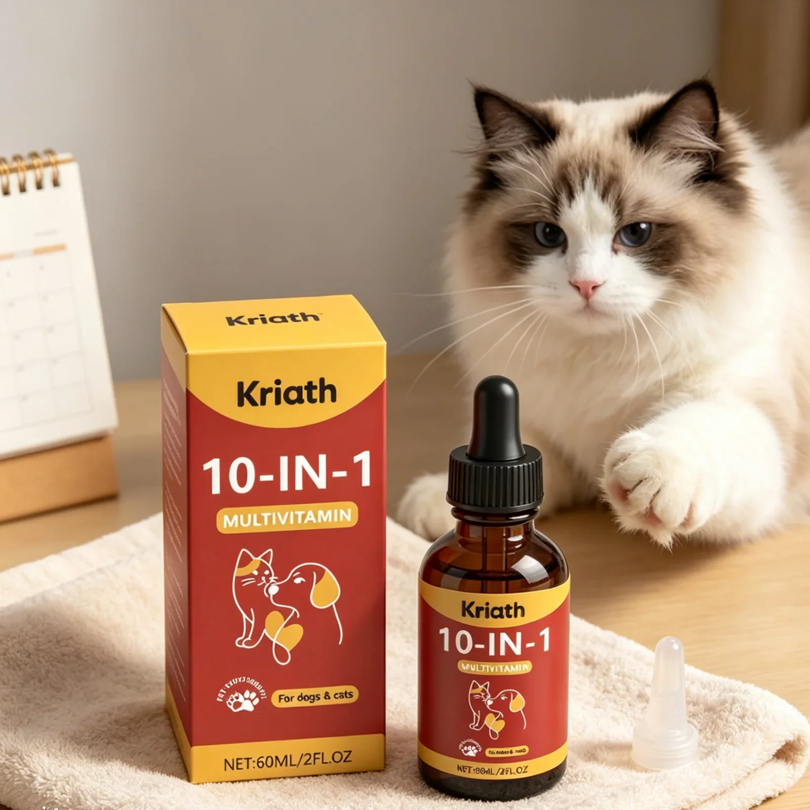 Kriath Pet Multivitamin Supplement Immune Support Improve Digestion Fix Malnutrition Daily Vitality Mild Pet Vitamin Drops 60ml
