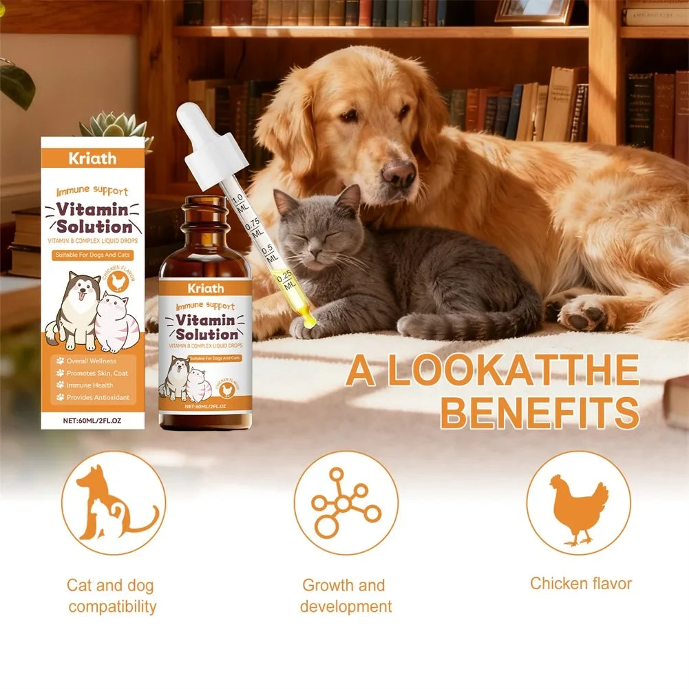 60ml Vitamins B Complex For Dogs Cats Immune Support Pet Body Care Drop Natural Grooming Drops For Pet Fur Growth & Health Skin
