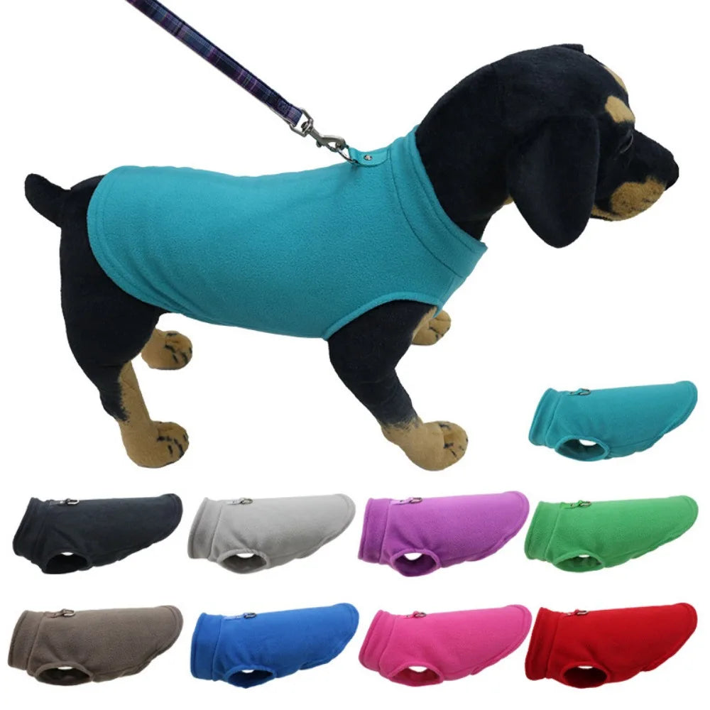 Europe, America, Amazon pet clothes, dog clothes, thickened solid color fleece vest belt, traction pet supplies in stock