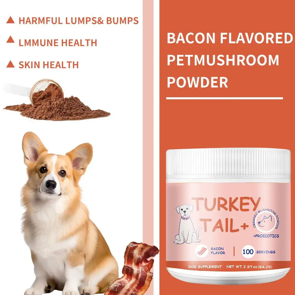 Mushroom Powder for Dogs & Cats Bacon Flavor Pet Immune Support Supplement Natural Gut Health Powder with Sea Salt