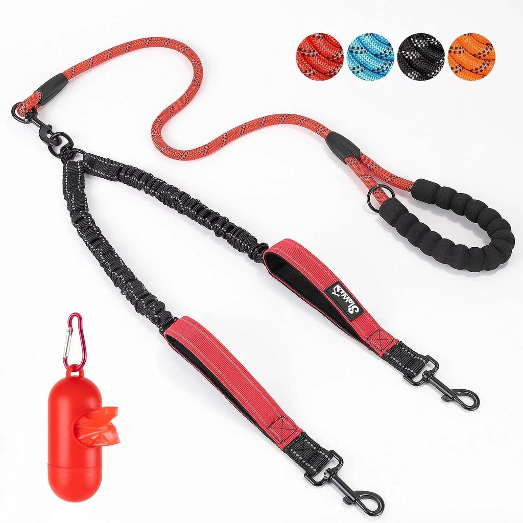 Amazon Double Dog Leash Anti-Escape Cushioning Comfortable 360  Rotating Heavy-Duty Reflective Traction Strap
