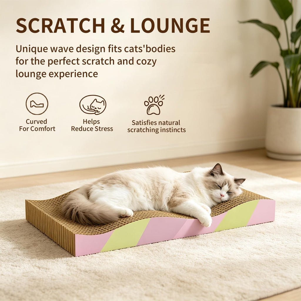 Cat Scratching Board 2-Pack, Reversible Cat Scratcher Pad, Large Odor-free,Double-sided Use,Wave Shape,Sturdy,Extra Large,2 Count,cat Toys