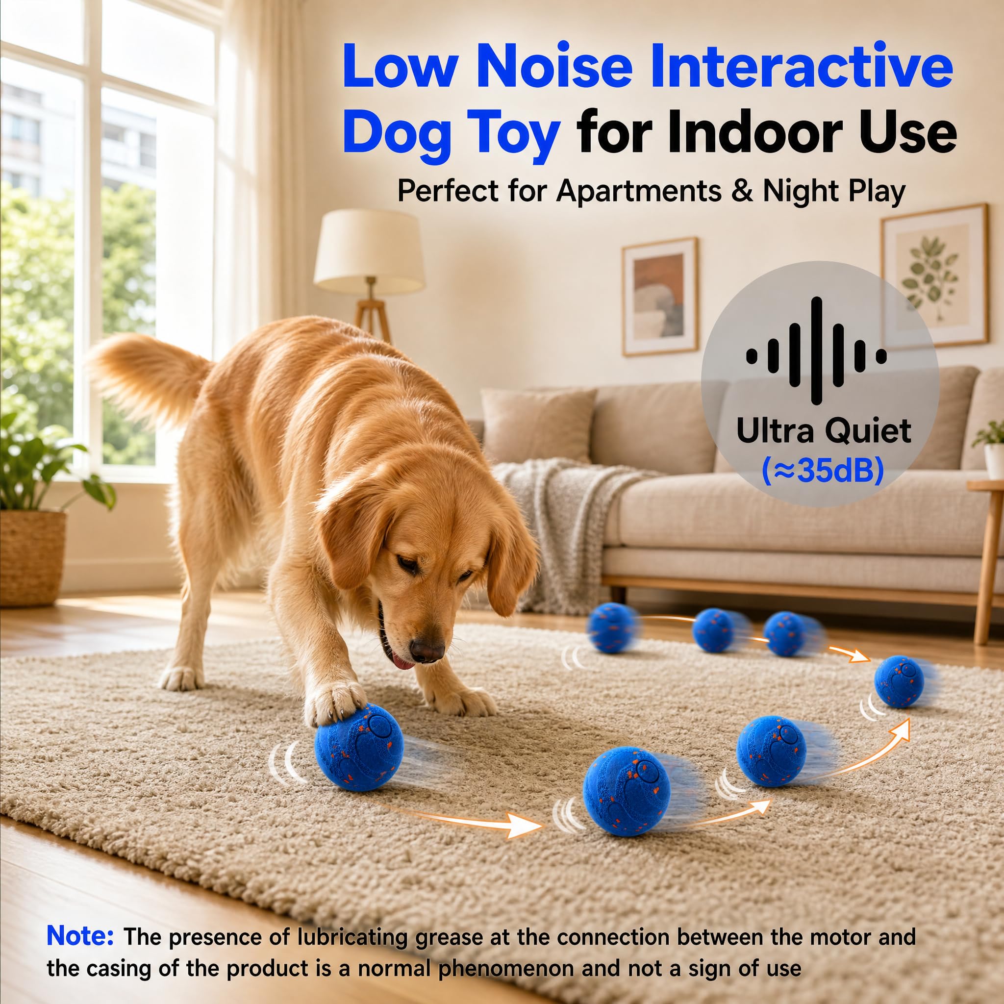 Interactive Dog Toy Ball,Automatic Interactive Dog Ball- Self Moving Toy For Small Medium  Motion Activated, Durable ChewProof ETPU Material, USB Rechargeable, Relieves Boredom