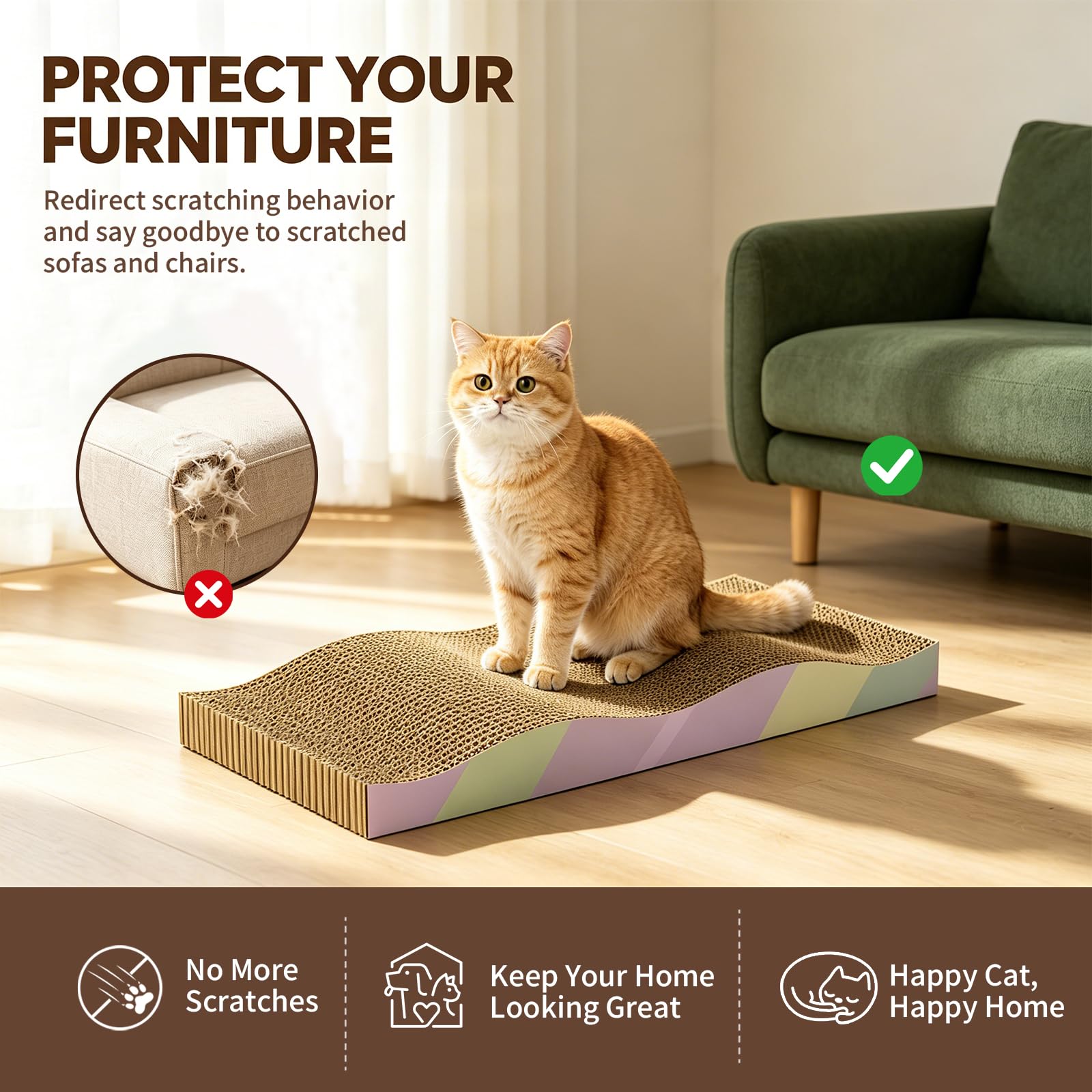 Cat Scratching Board 2-Pack, Reversible Cat Scratcher Pad, Large Odor-free,Double-sided Use,Wave Shape,Sturdy,Extra Large,2 Count,cat Toys