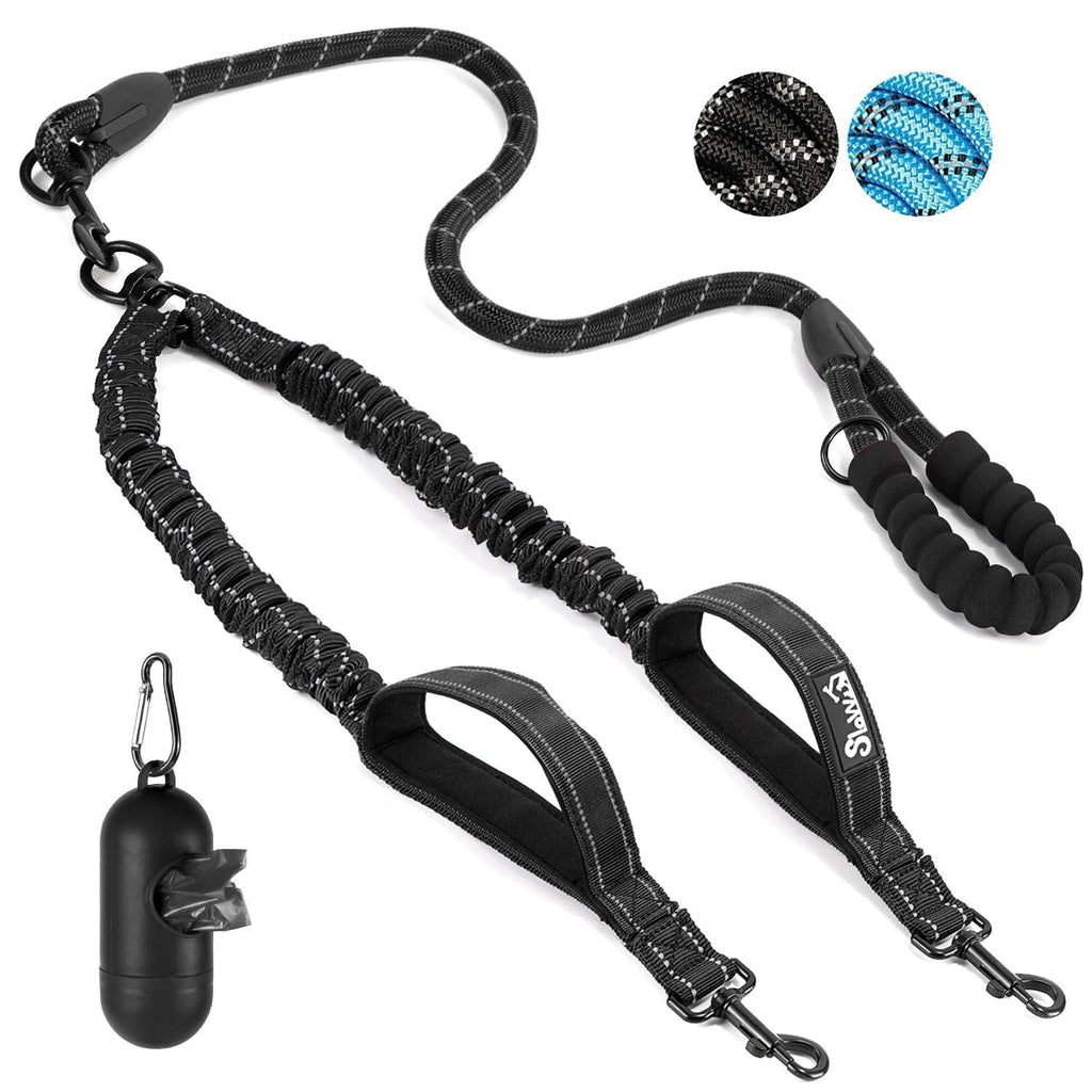 Amazon Double Dog Leash Anti-Escape Cushioning Comfortable 360  Rotating Heavy-Duty Reflective Traction Strap