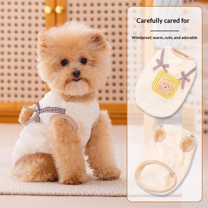 Cute Autumn Winter Dog Hoodie With A Little Bear Pocket