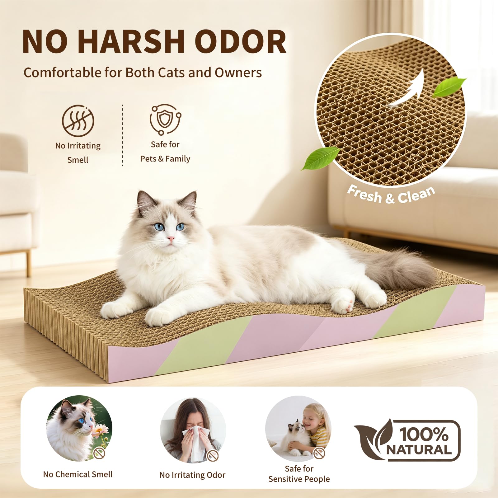 Cat Scratching Board 2-Pack, Reversible Cat Scratcher Pad, Large Odor-free,Double-sided Use,Wave Shape,Sturdy,Extra Large,2 Count,cat Toys
